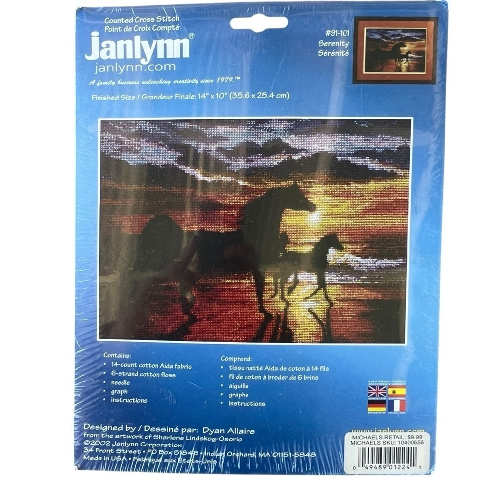 VTG Janlynn Counted Cross Stitch Kit Serenity 91-101 Horse on Beach Sealed 10x14
